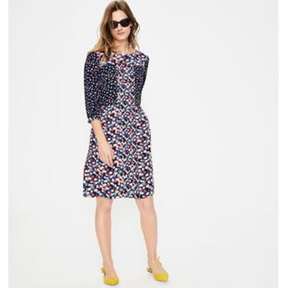 Boden Tall Hotchpotch Pintuck Dress Womens 16L‎ Navy Multi Floral Print - Picture 1 of 11
